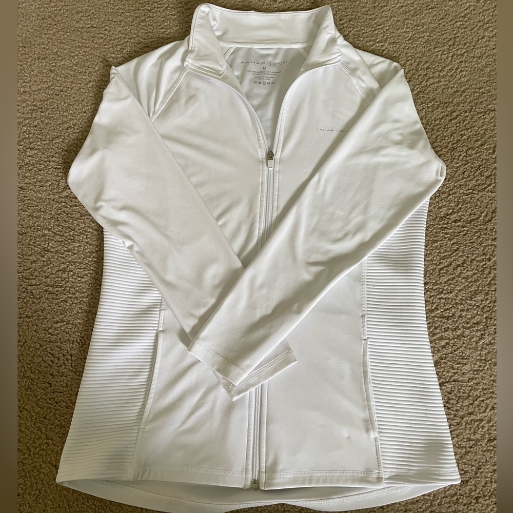 Tahari, white, active zip up, size medium